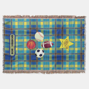 Superstar Yellow Blue Plaid Throw Blanket