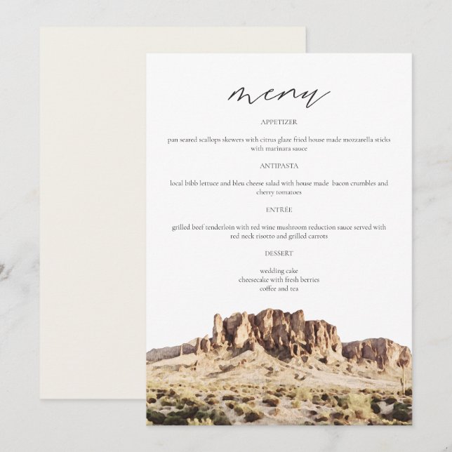 SUPERSTITION MOUNTAIN Watercolor Wedding Menu Card (Front/Back)