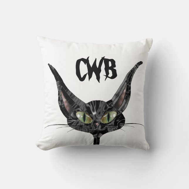 Superstitious Black Cat  Monogram Cushion (Front)