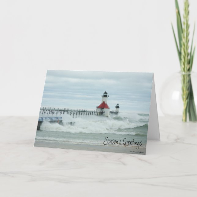 Superstorm Sandy Lake Michigan Lighthouse Card (Front)