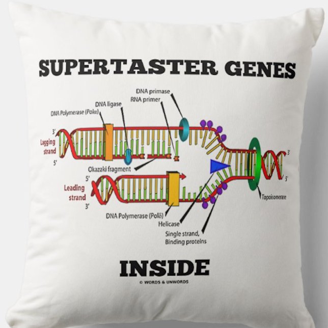 Supertaster Genes Inside DNA Replication Humour Cushion (Throw pillow featuring DNA replication for any supertaster)