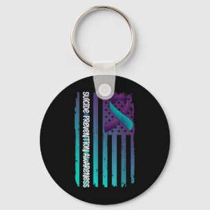 Support American Flag Ribbon Suicide Awareness For Key Ring