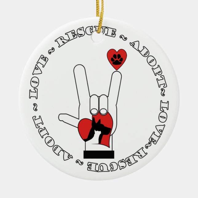 SUPPORT ANIMAL RESCUE ORNAMENT DOG / CAT ASL SIGN (Front)
