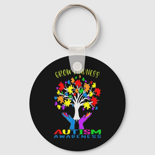 Support autism awareness by with a puzzle pieces d key ring (Front)