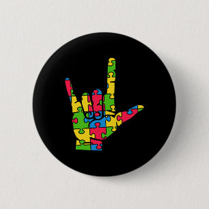 Support Autism Love Sign Language  6 Cm Round Badge