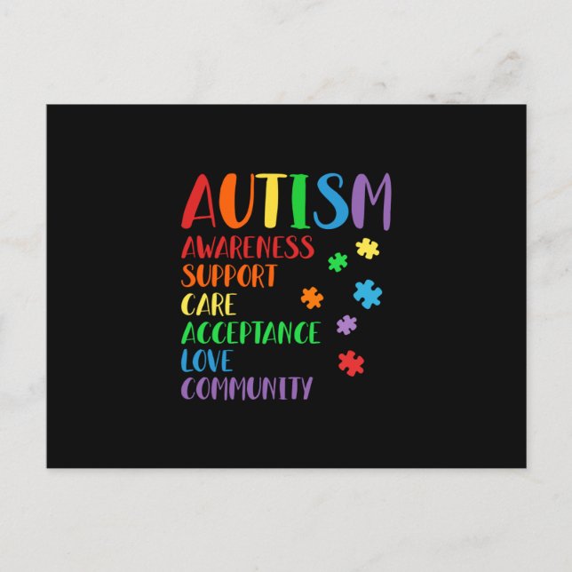Support Care Acceptance Ally Autism Awareness Announcement Postcard (Front)