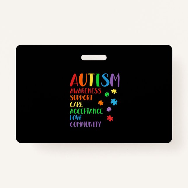 Support Care Acceptance Ally Autism Awareness ID Badge (Front)