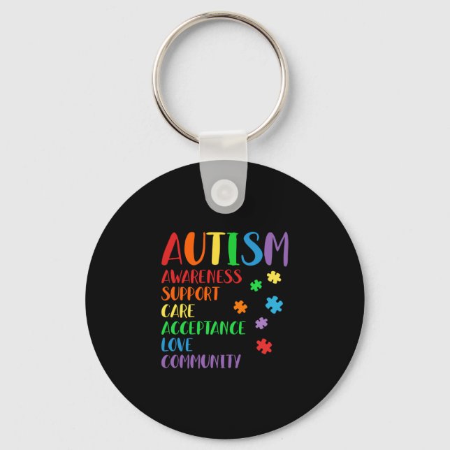 Support Care Acceptance Ally Autism Awareness Key Ring (Front)