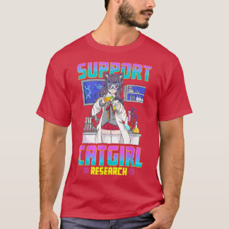 Support Catgirl Research Cute Anime Cat Girl Waifu T-Shirt