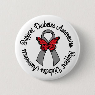 Support Diabetes Awareness Butterfly Ribbon 6 Cm Round Badge