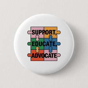 Support Educate Advocate Puzzle Piece Autism Aware 6 Cm Round Badge