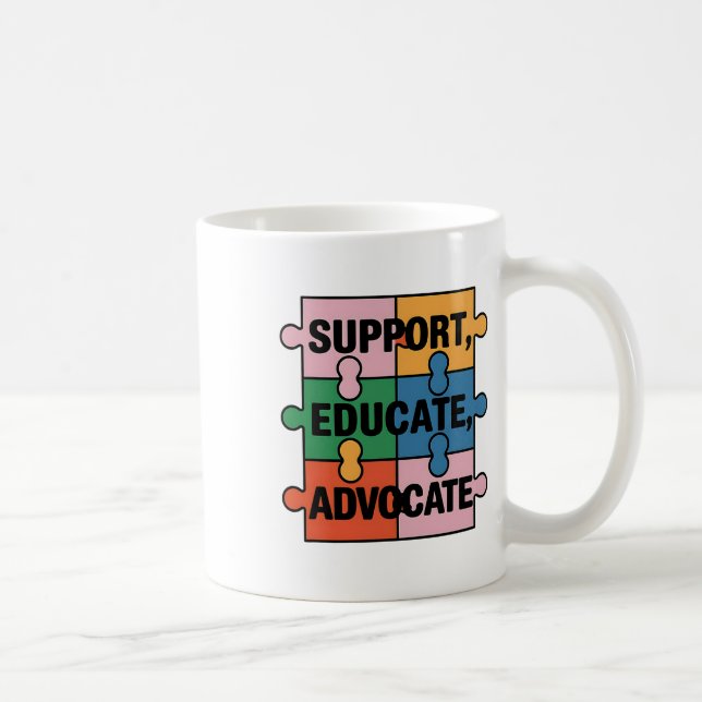 Support Educate Advocate Puzzle Piece Autism Aware Coffee Mug (Right)