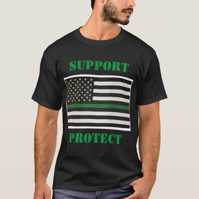 Support Federal Law Enforcement Green Line Flag T-Shirt (Front)