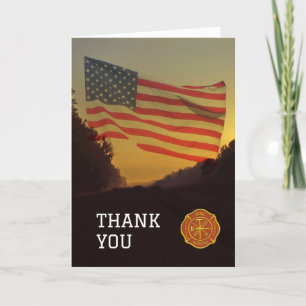 Support Firefighters showing Flag and Emblem Thank You Card