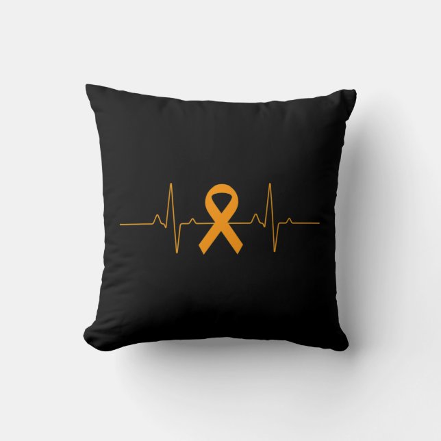 support for Leukaemia Awareness orange Ribbon prod Cushion (Front)