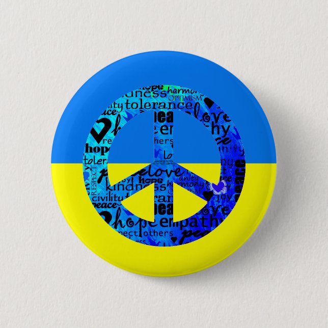 Support for Ukraine Flag Blue Peace Sign 6 Cm Round Badge (Front)