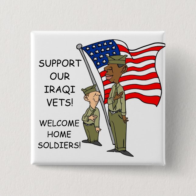 SUPPORT IRAQI VERTERANS 15 CM SQUARE BADGE (Front)