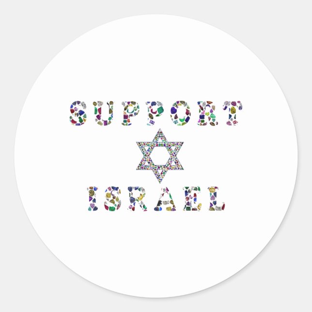 Support Israel – Gemstone Lettering Design Classic Round Sticker (Front)