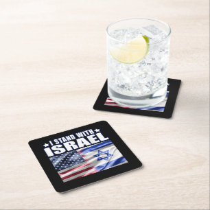 Support Israel I Stand with Israel Square Paper Coaster