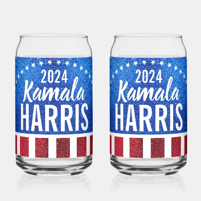 Support Kamala Harris 2024 Progress and Unity Can Glass (Left)