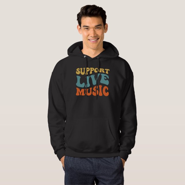 Support Live Music - Retro Typography Band Merch Hoodie (Front Full)