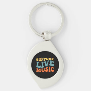 Support Live Music - Retro Typography Band Merch Key Ring