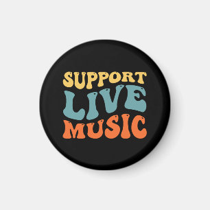 Support Live Music - Retro Typography Band Merch Magnet