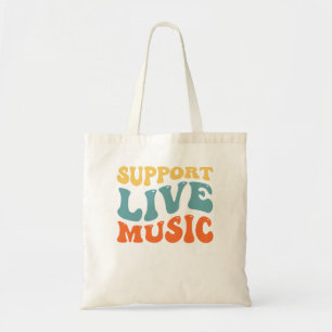 Support Live Music - Retro Typography Band Merch Tote Bag
