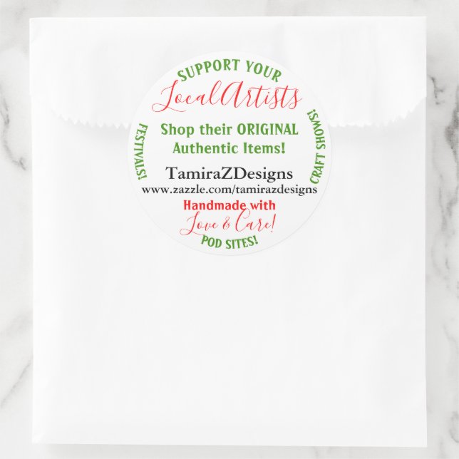 Support Local Artists Business Classic Round Sticker (Bag)