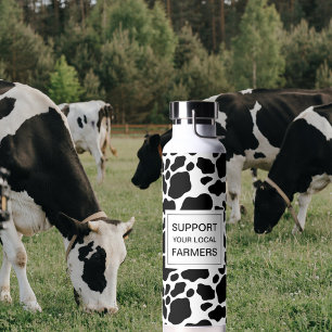 Support Local Farmers Cow Print Pattern Water Bottle