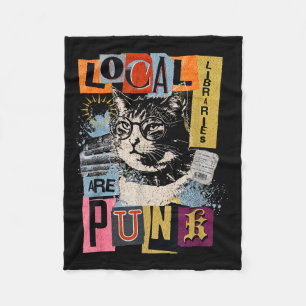 Support local library funny cat reading book y2k fleece blanket