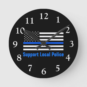 Support Local Police Thin Blue Line Round Clock