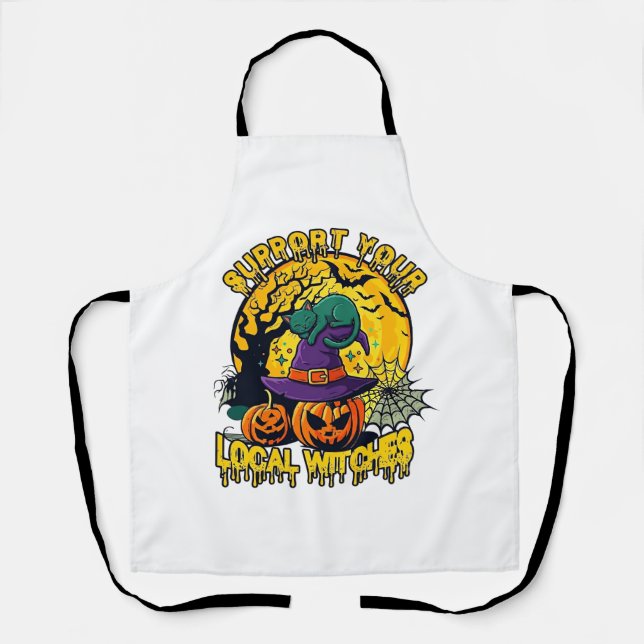Support Local Witches Halloween Cat Witch Hat Pump Apron (Front)