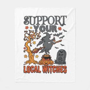 Support Local Witches Halloween Witch Cauldron Pum Fleece Blanket