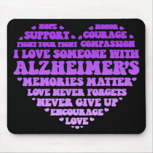Support Love Heimer's Awareness Heart Typography W Mouse Pad