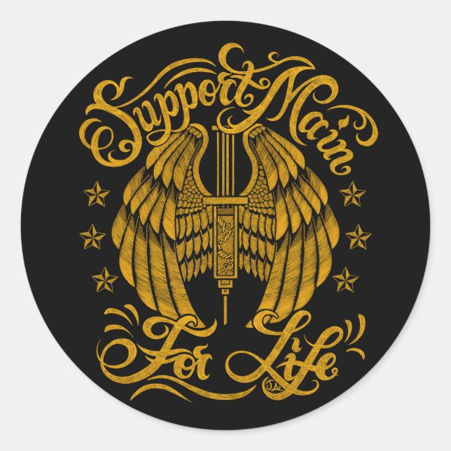 Support Main Grunge Yellow Needle Wings Classic Round Sticker (Front)