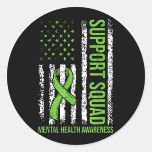 Support Mental Health Squad Awareness Flag Green Classic Round Sticker