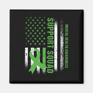 Support Mental Health Squad Awareness Us Flag Gree Magnet