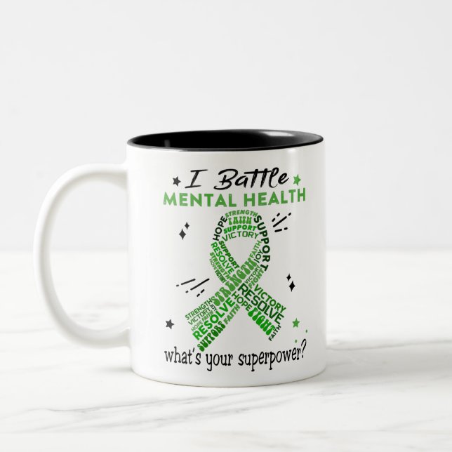 Support Mental Health Warrior Gifts Two-Tone Coffee Mug (Left)