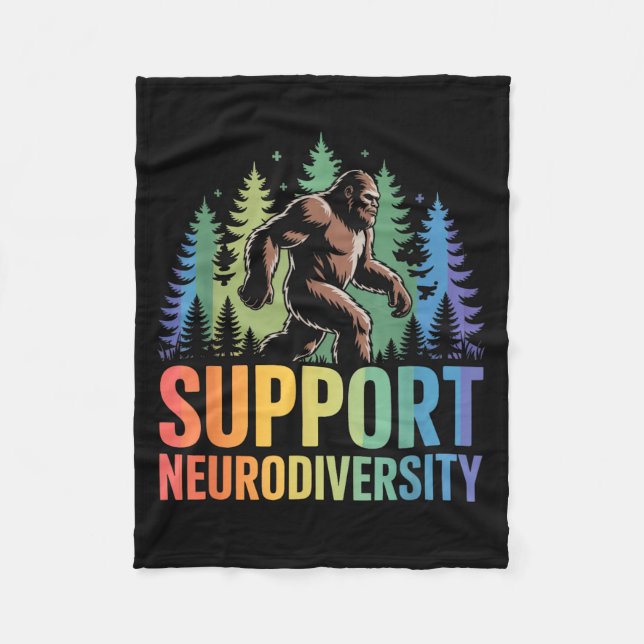 Support Neurodiversity Funny Bigfoot Autism ADHD Fleece Blanket (Front)
