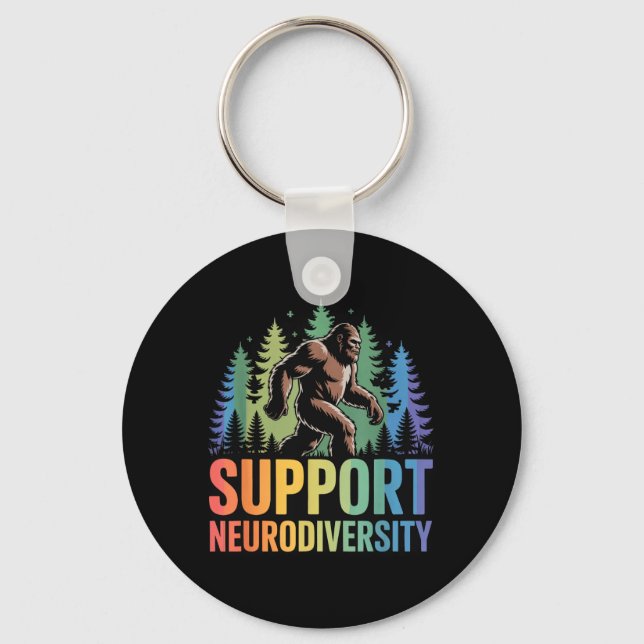 Support Neurodiversity Funny Bigfoot Autism ADHD Key Ring (Front)