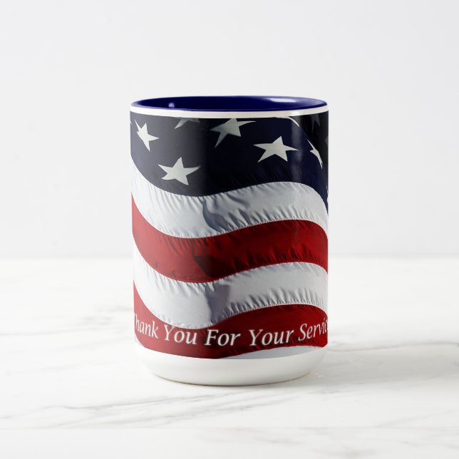 Support Our Troops American Flag Customisable Two-Tone Coffee Mug (Center)