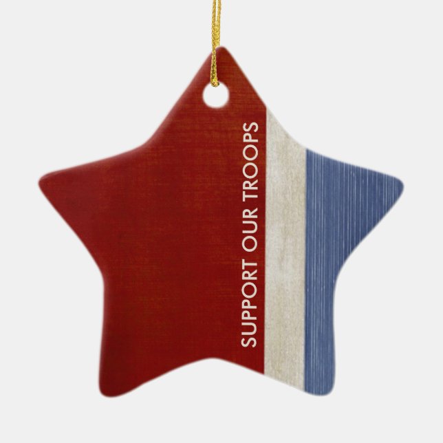 Support Our Troops and Veterans Military Patriotic Ceramic Tree Decoration (Front)