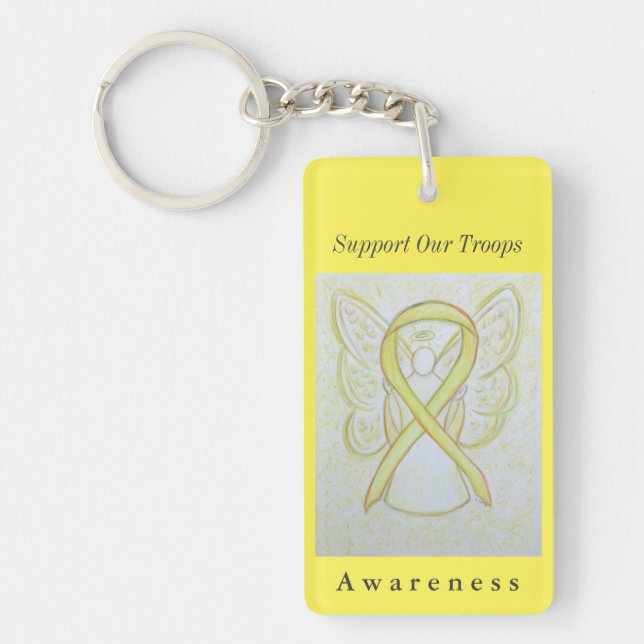 Support Our Troops Awareness Ribbon Angel Keychain (Front)
