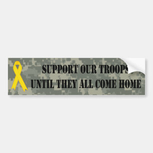 Support Our Troops (Camo and Yellow Ribbon) Bumper Sticker