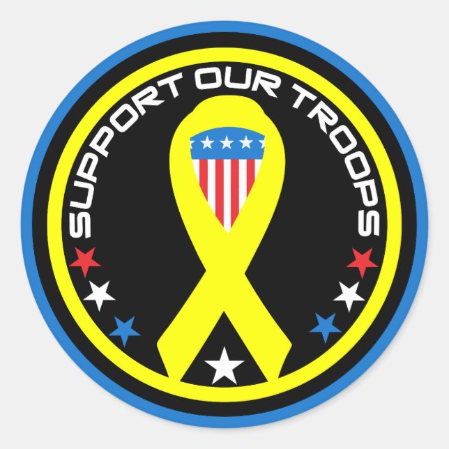 Support Our Troops Patriotic Classic Round Sticker (Front)