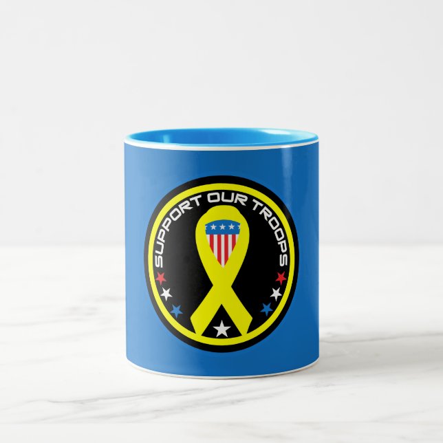 Support Our Troops Patriotic Two-Tone Coffee Mug (Center)