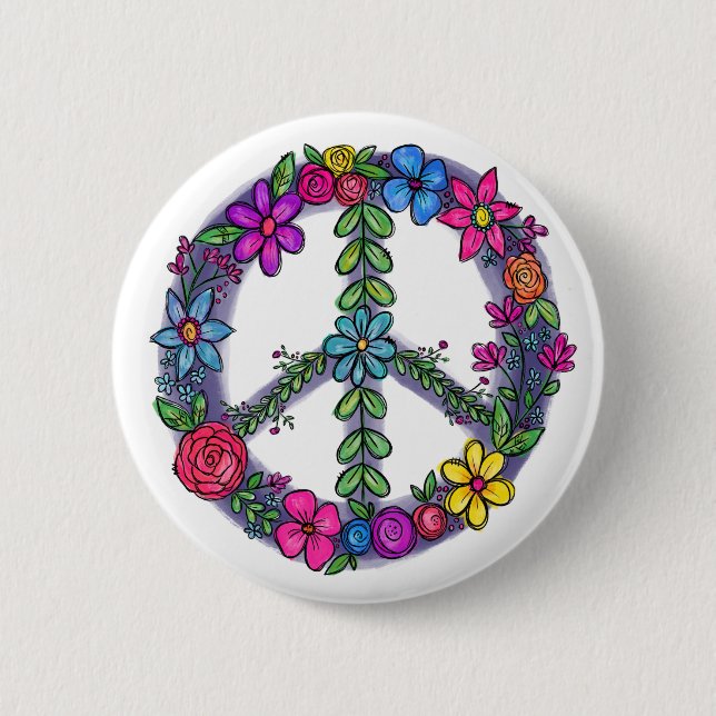 Support Peace Sign Anti-War Flowers 6 Cm Round Badge (Front)