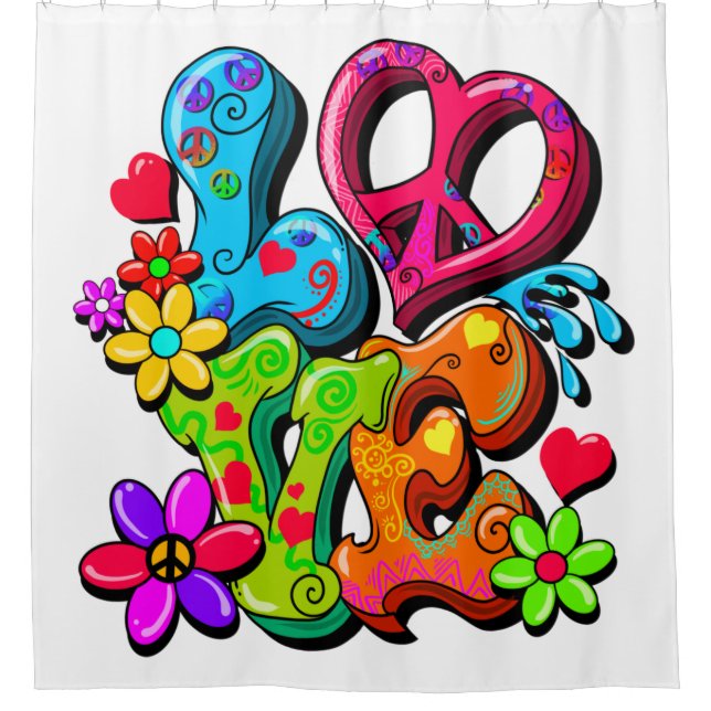 Support Peace Sign Anti-War Hippy Love Shower Curtain (Front)