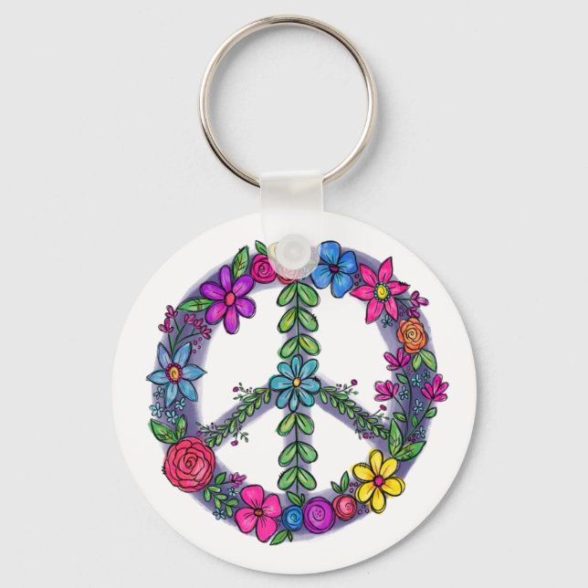 Support Peace Sign Anti-War Pray Key Ring (Front)